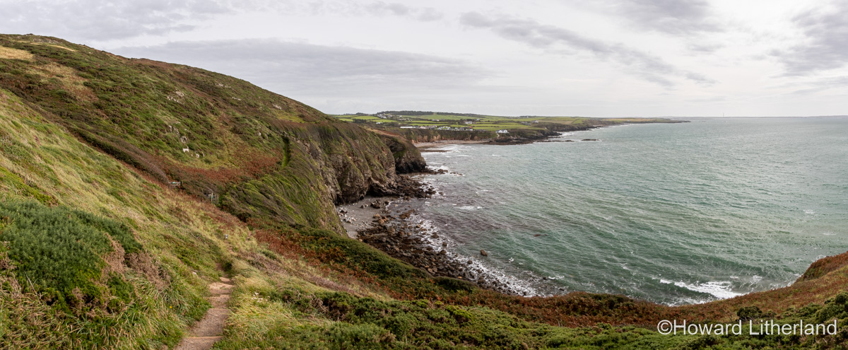 Panorama of Anglesey coastal path at Church Bay, North Wales