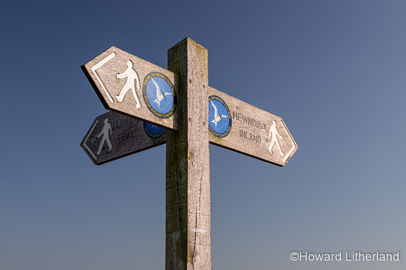 Anglesey coastal path sign at Cemlyn, North Wales coast