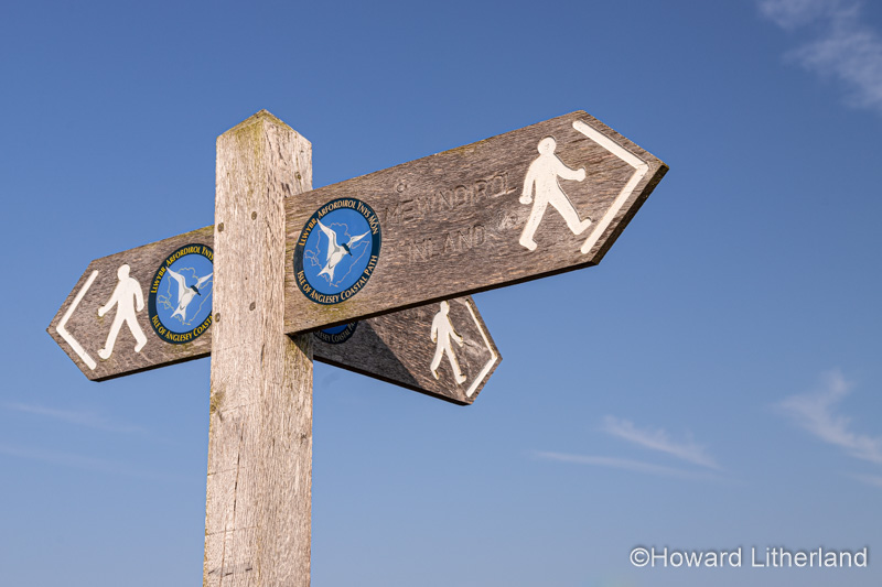 Anglesey coastal path sign at Cemlyn, North Wales coast