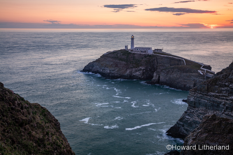 South Stack lighthouse at sunset, Anglesey on the North Wales coast
