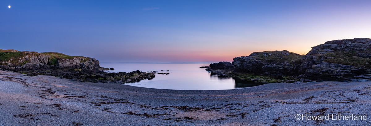 Panoramic view of Trearddur Bay at dusk, Anglesey, North Wales