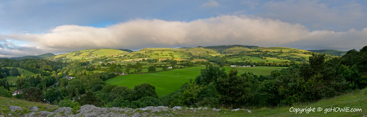 Panoramic stitch photo of the Clywydian range of mountains, North Wales