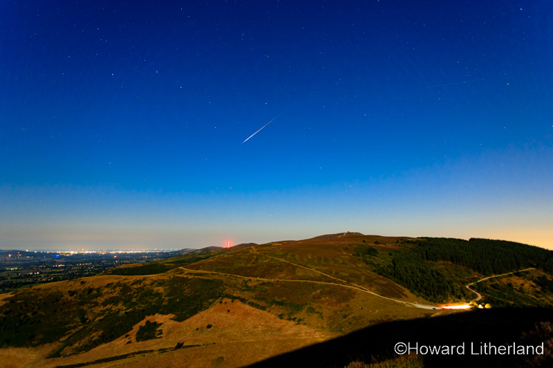 Perseid meteor over Moel Famau in the Clwydian Range, North Wales