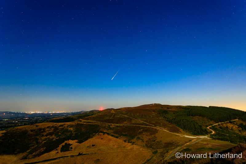Perseid meteor over Moel Famau in the Clwydian Range, North Wales