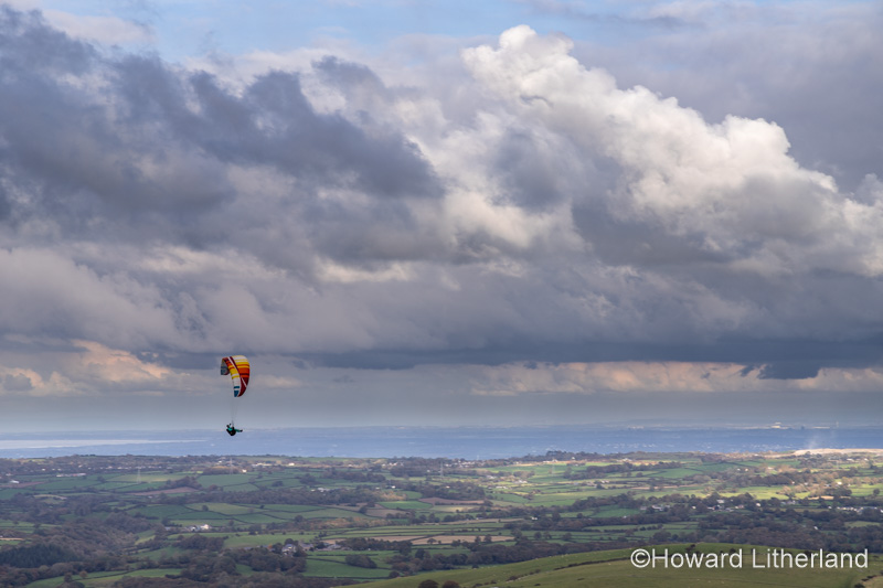 Paraglider over the Clwydian Range, North Wales