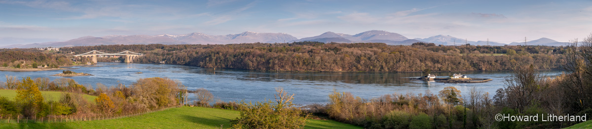 Panoramic view over the Menai Straits, Anglesey, North Wales