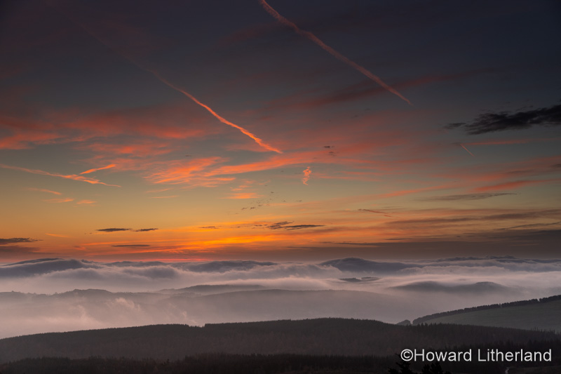 Dawn over fog shrouded hills, Clwydian Range, North Wales