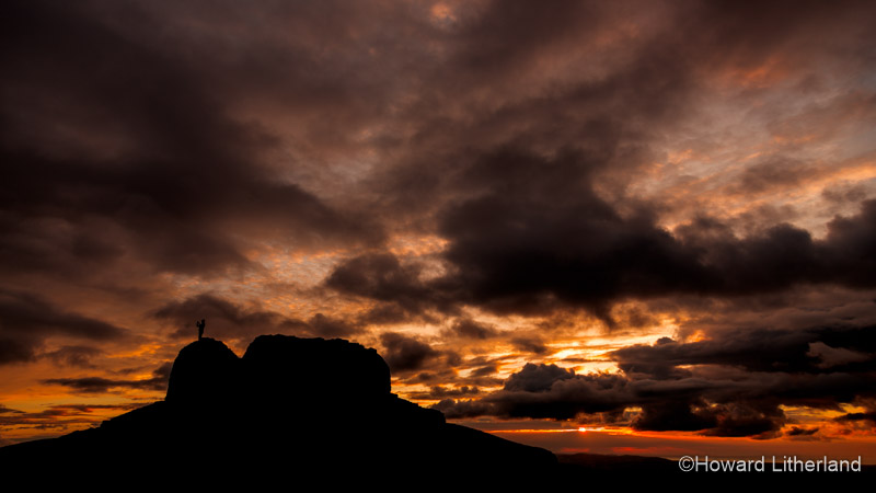 Dramatic clouds at sunset over the Jubilee Tower on the summit of Moel Famau in the Clwydian Range Area of Outstanding Natural Beauty (AONB), North Wales