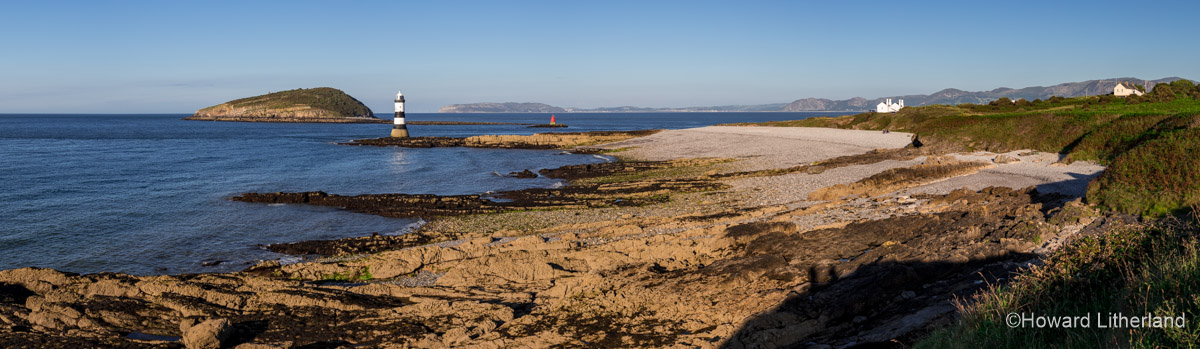 Panoramic image of Penmon Point, Anglesey, North Wales, with lighthouse and Puffin Island
