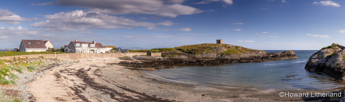 Panoramic view of Rhoscolyn beach, Anglesey, North Wales on a sunny day at low tide
