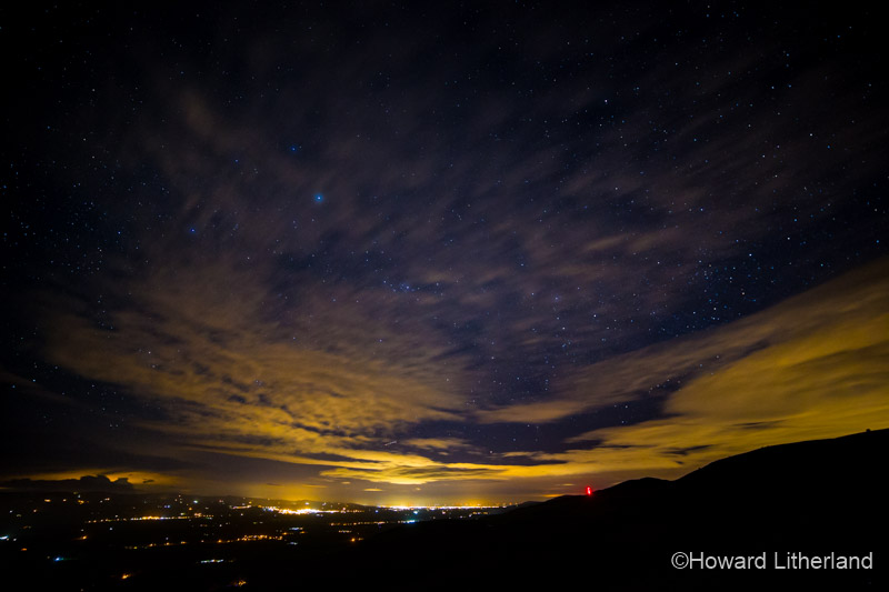 Clouds over the Vale of Clwyd in winter at night, North Wales