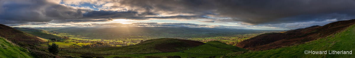 Panoramic view over the Vale of Clwyd, North Wales, at sunset