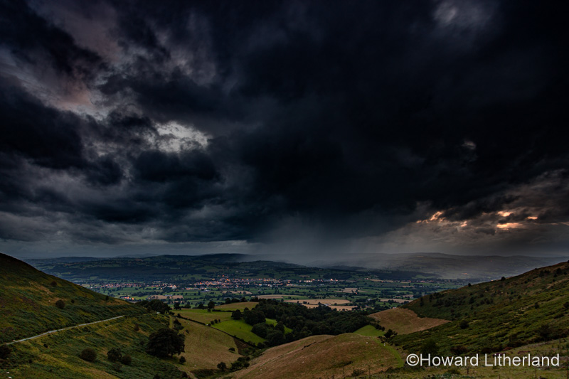 Rainstorm at dusk over the Vale of Clywd, North Wales