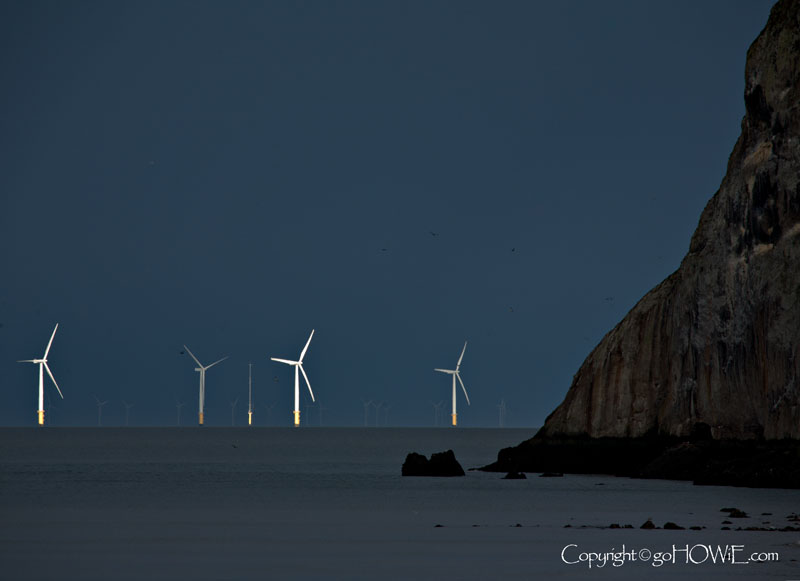 Colwyn Bay windfarm and the Little Orme, Llandudno, North Wales