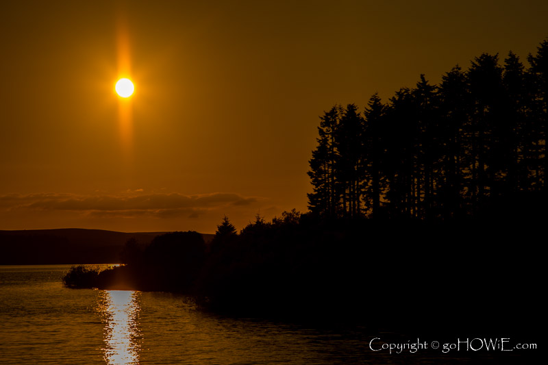 Sun setting over Alwen Reservoir, North Wales