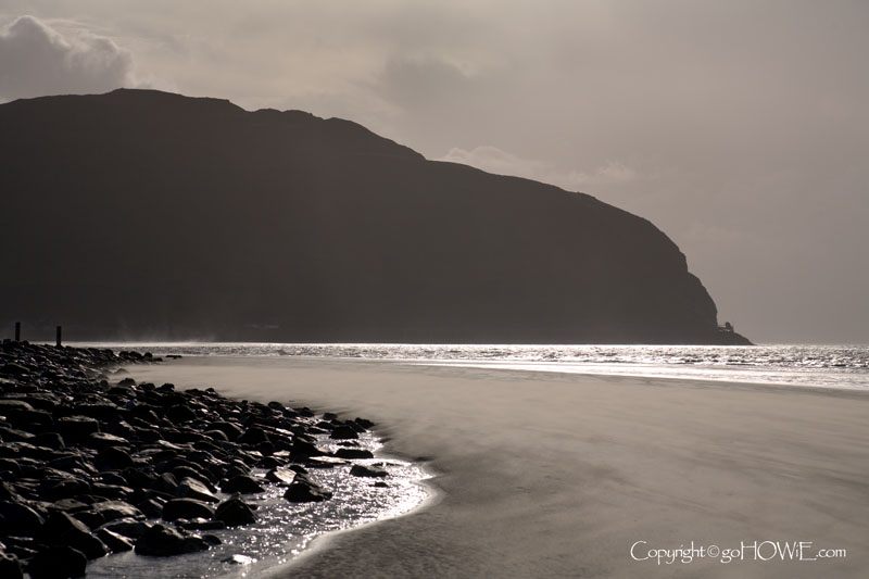 Conwy Morfa beach and the headland at Penmaemmawr, North Wales