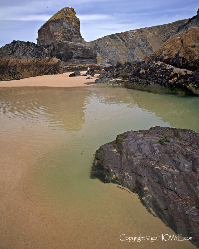 Beach and rocks at low tide, Bedruthan Steps, Cornwall