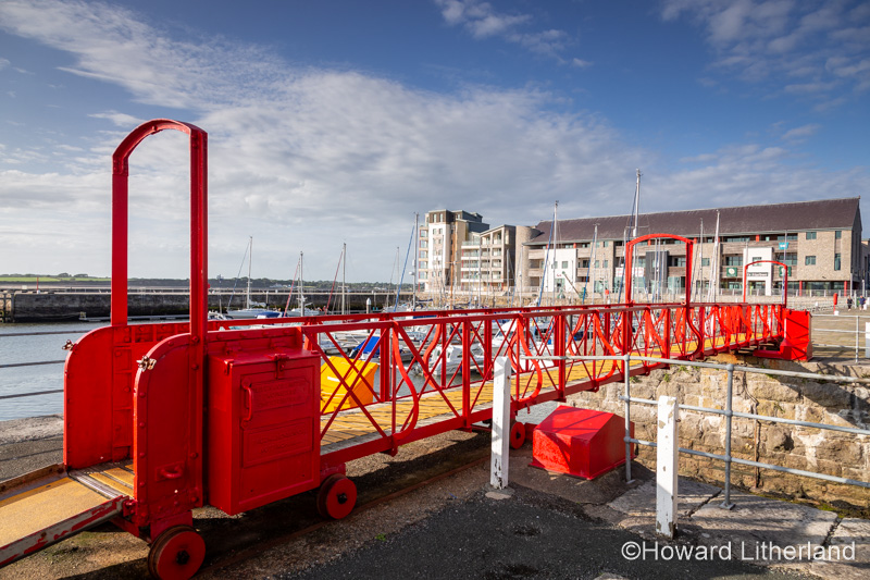 Red footbridge at Victoria Dock, Caernarfon, North Wales