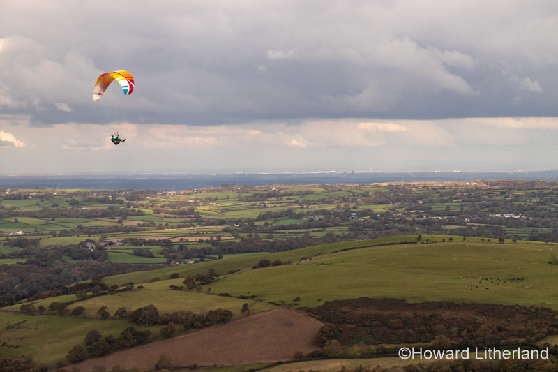 Paraglider over the Clwydian Range, North Wales