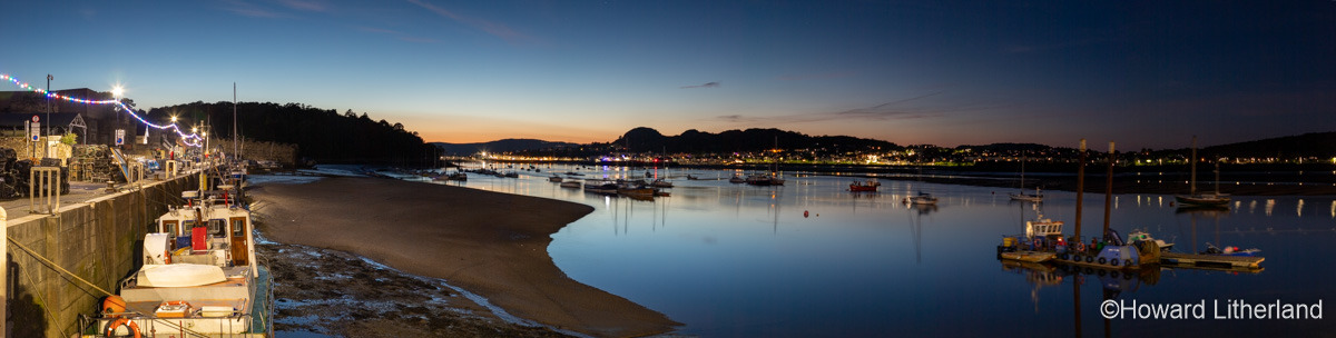 Panoramic view of the Conwy estuary at dusk, North Wales