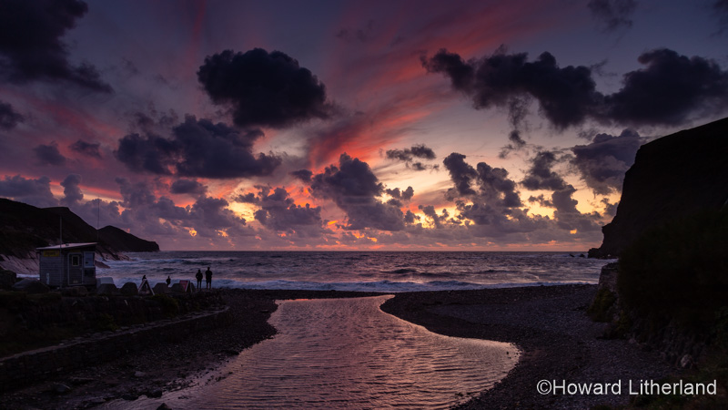 Sunset over the Atlantic ocean from Crackington Haven on the north Cornwall coast