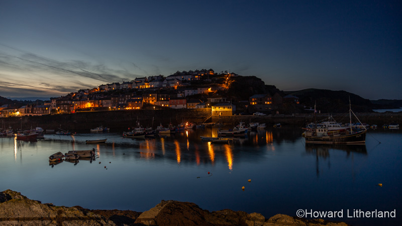 Mevagissey harbour at dusk, Cornwall, England