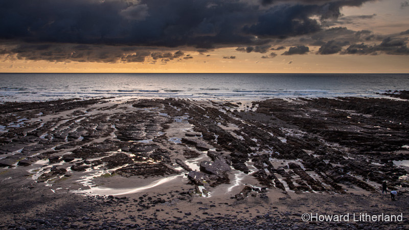 Rock formations on the beach at Widemouth Bay, Cornwall, England
