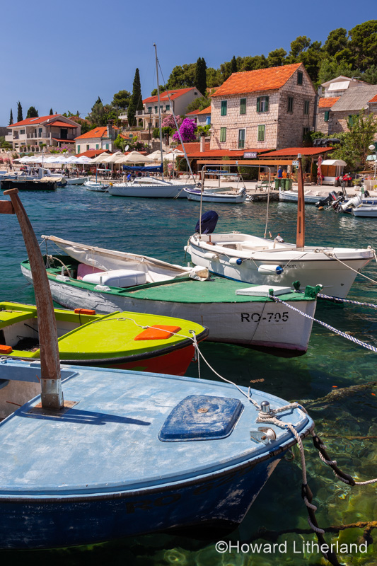 Boats moored in the harbour at Maslinica, Croatia