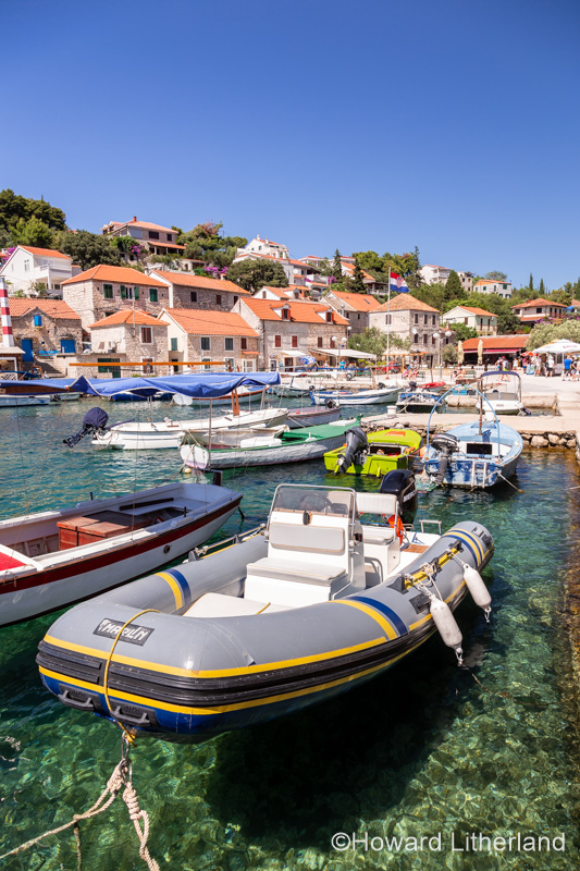 Boats moored in the harbour at Maslinica, Croatia