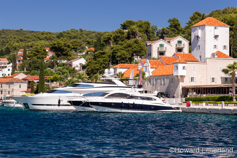 Boats moored in the harbour at Maslinica on the Adriatic coast of Croatia