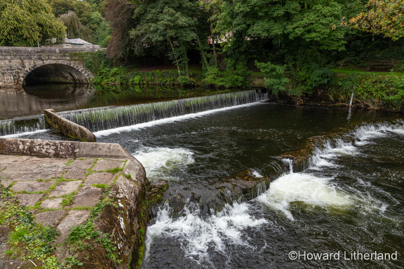 Weir and bridge on the River Tavy at Tavistock, Devon