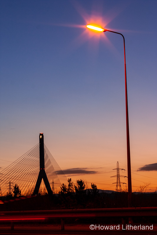 Flintshire suspension bridge at dusk