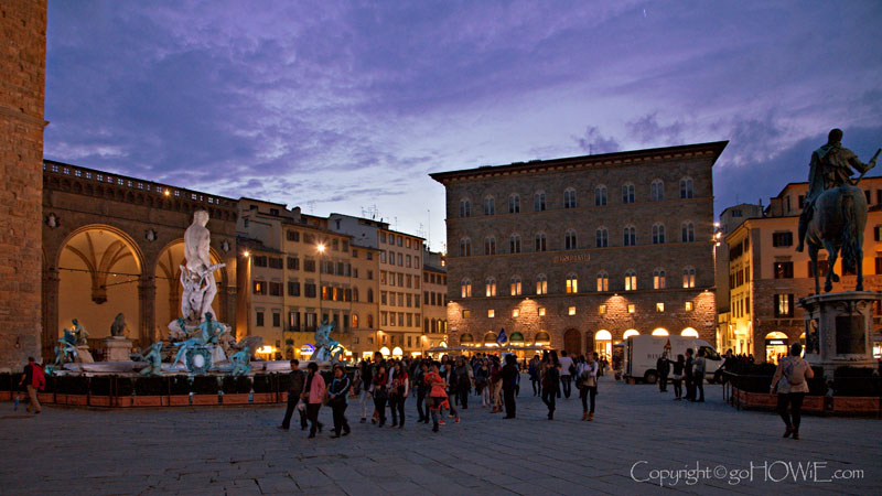 The Piazza della Signoria at dusk, Florence, Italy