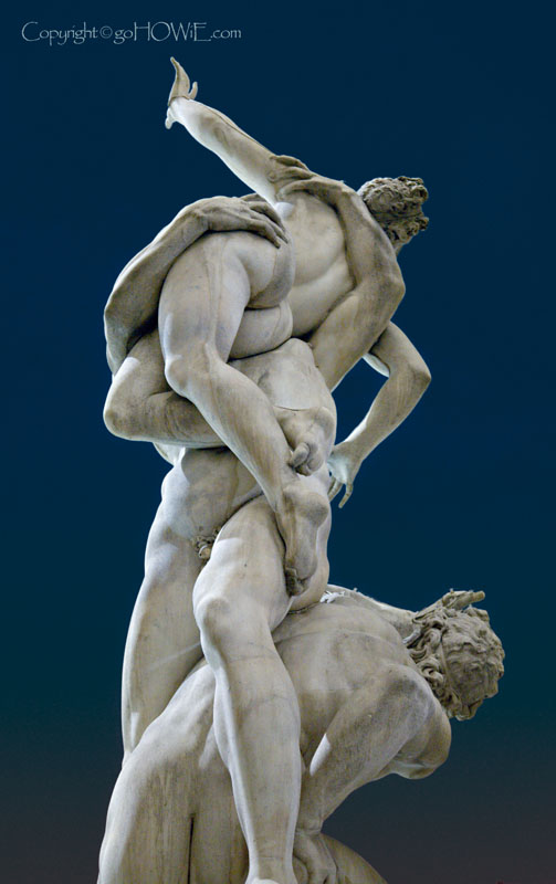 Rear view of the statue by Giambologna entitled 'The Rape of the Sabine Women', situated in the Piazza della Signoria, Florence, Italy