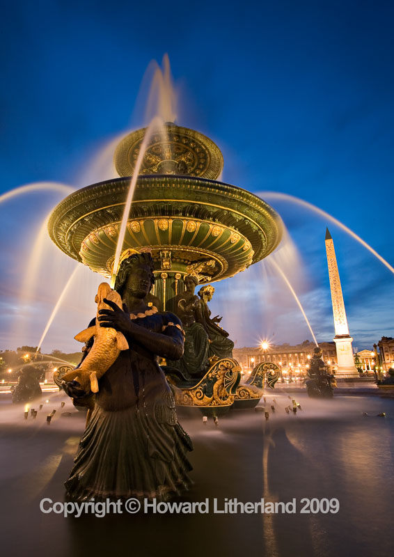 Fountain at night, Paris, France