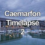 Time lapse video dusk falling on a rainy evening at Victoria Dock, Caernarfon, North Wales