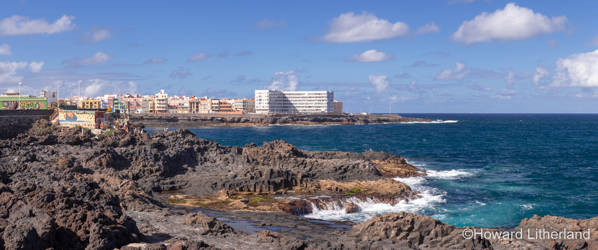Panoramic view of the Volcanic shoreline at La Garita, Gran Canaria, Canary Islands