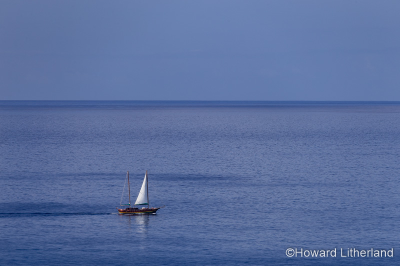 Yacht on the Atlantic Ocean at Taurito, Gran Canaria, Canary Islands