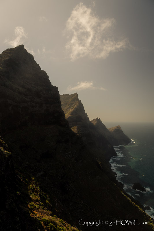 Dramatic mountains sweeping down into the Atlantic Ocean on the west coast of Gran Canaria in the Seychelles