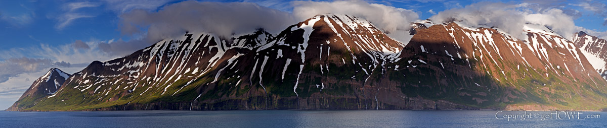 Panoramic image of the Eyjafjordur fjord at Akureyri, Iceland