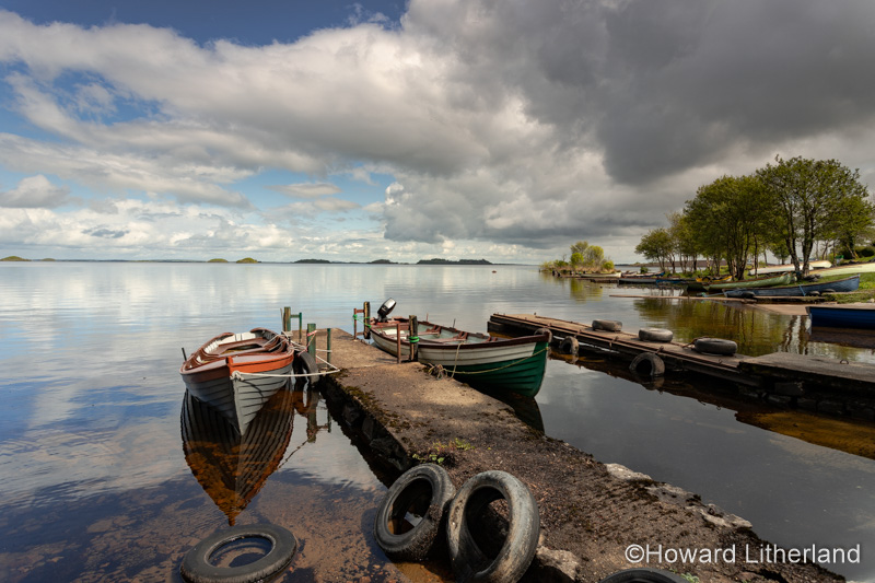 Small boats moored at Lough Corrib, County Galway, Ireland