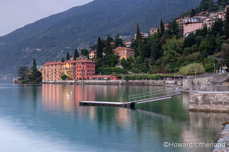 A jetty on the shore of Lake Como at Bellano in northern Italy