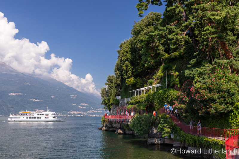 Ferry approaching Varenna harbour on Lake Como in northern Italy