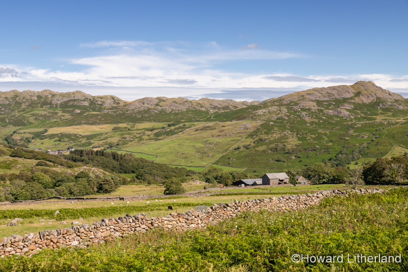 Mountains and farmland at Eskdale in the Lake District, Cumbria, England
