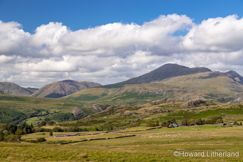 Mountains and farmland at Eskdale in the Lake District, Cumbria, England