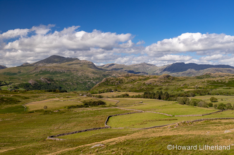 Mountains and farmland at Eskdale in the Lake District, Cumbria, England