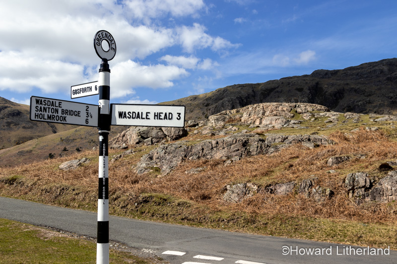 Roadsign at Wastwater in the Lake District, England