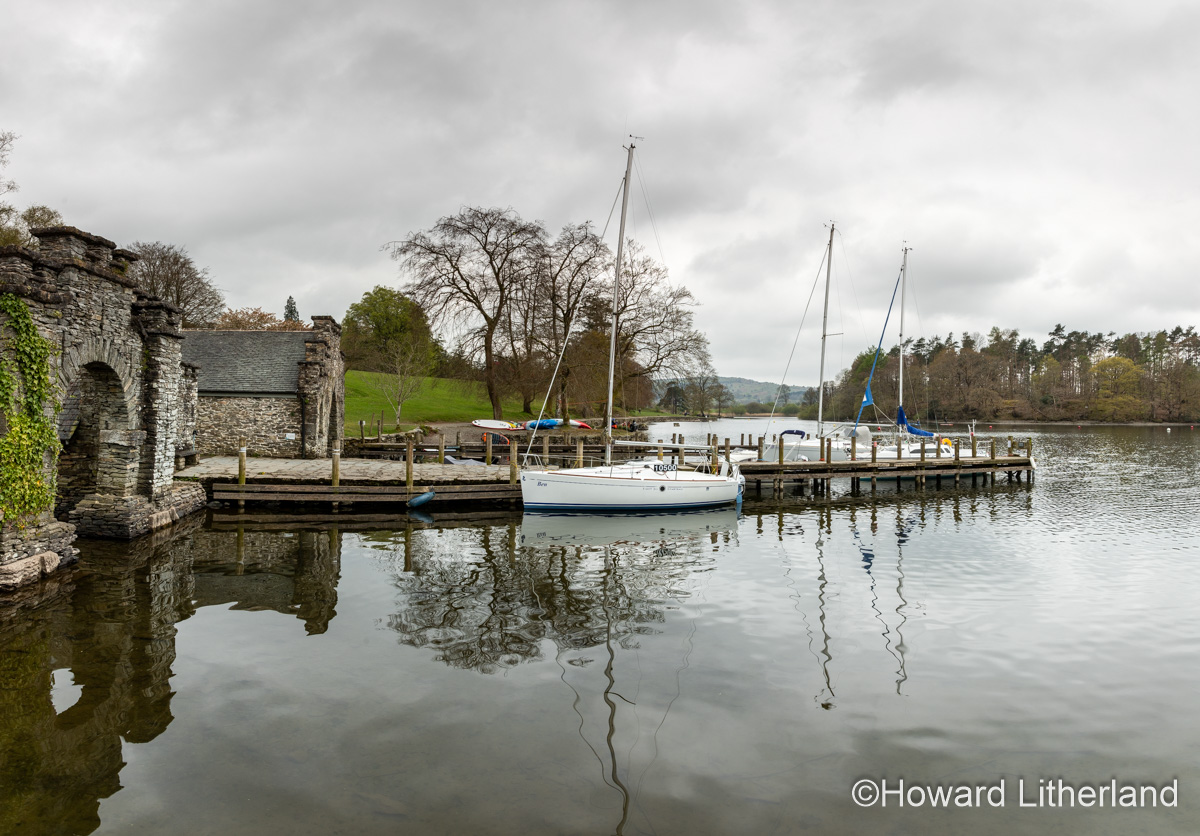 Jetty and boats on Lake Windermere, Lake District, England