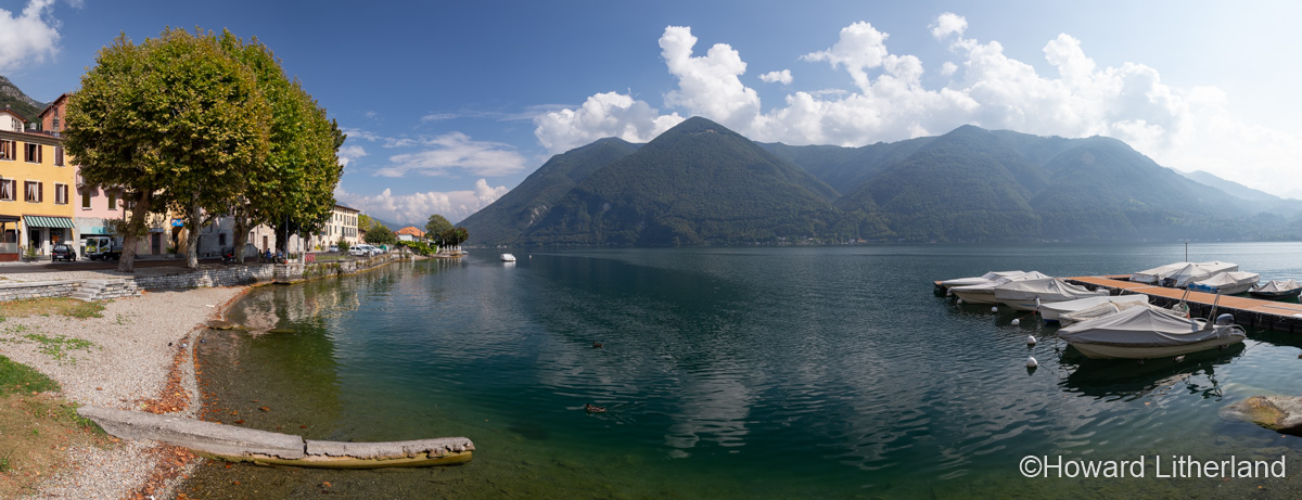 Panoramic image of Porlezza on the shores of Lake Lugano in northern Italy
