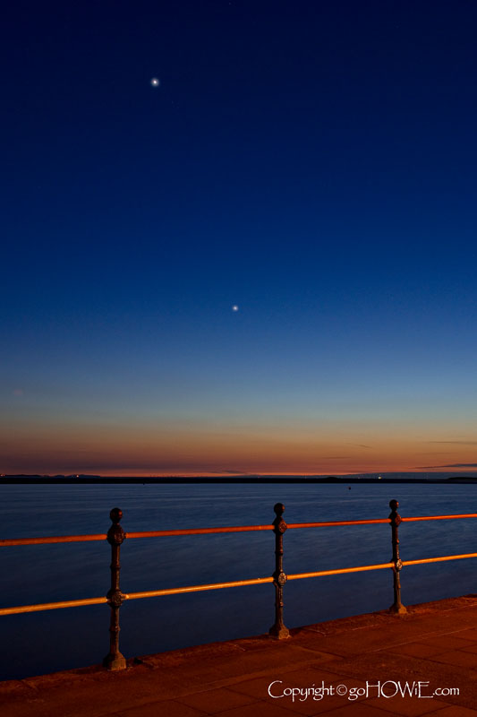 Railings and lake at night, West Kirby, Wirral